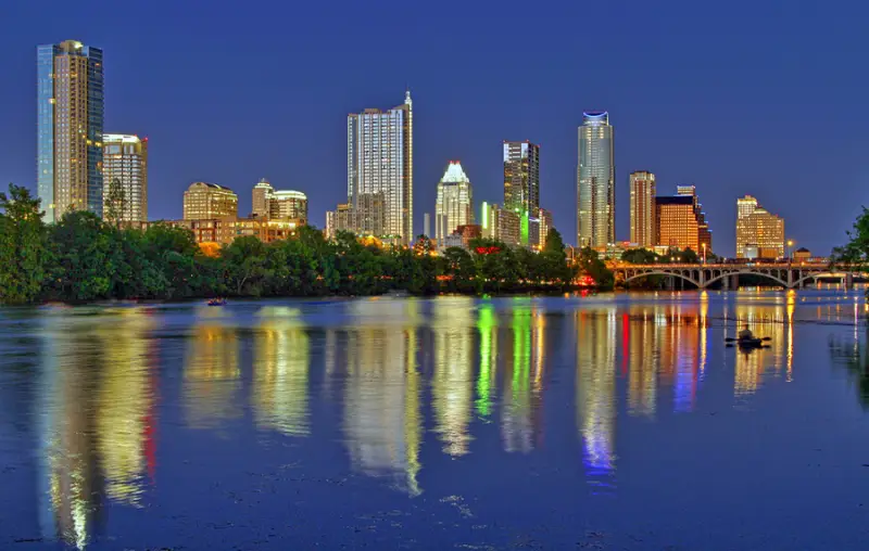 Beautiful Austin skyline reflection at twilight