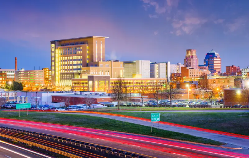 Durham, North Carolina, USA downtown city skyline.