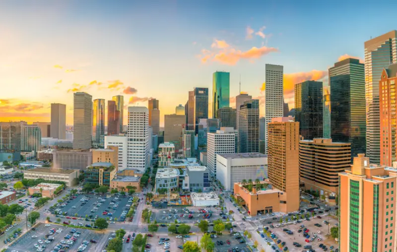 Downtown Houston skyline in Texas USA at twilight