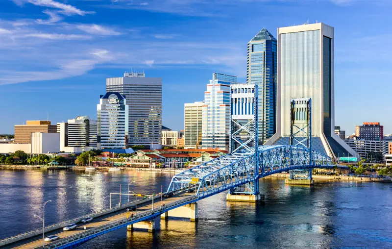 Jacksonville, Florida, USA downtown city skyline on St. Johns River.