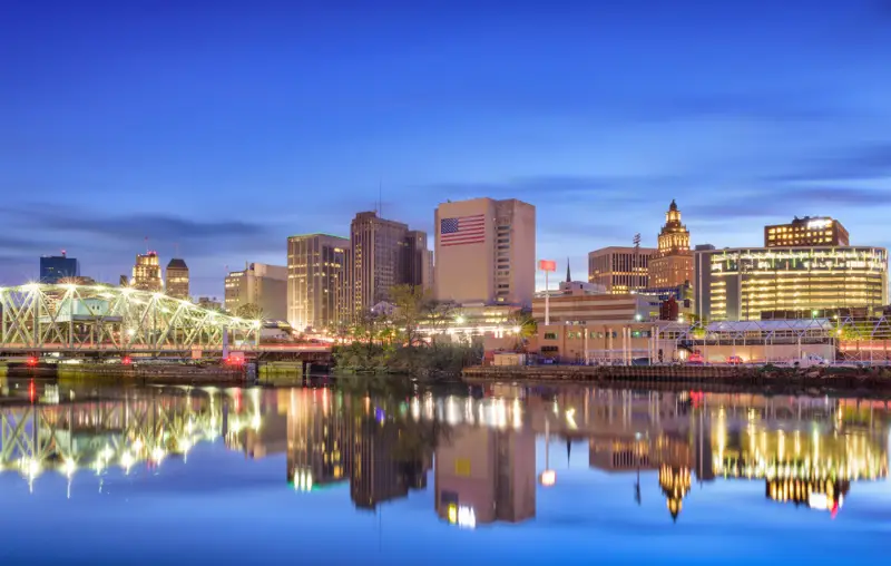 Newark, New Jersey, USA skyline on the Passaic River.