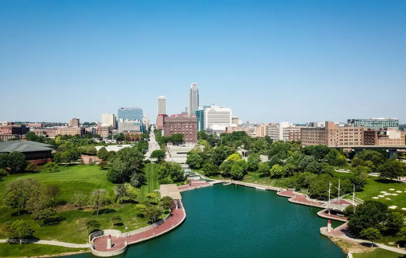 Aerial Photography Downtown Omaha Skyline