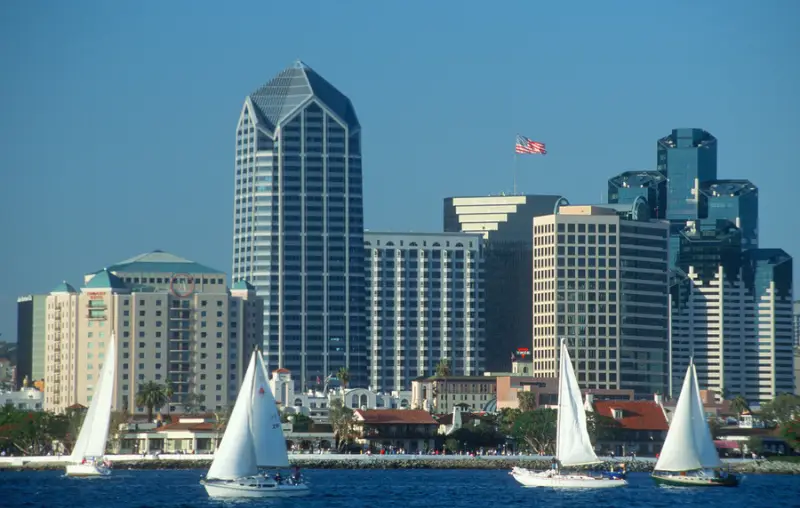 Skyline of San Diego, California from Coronado Bay