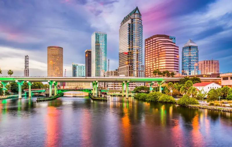 Tampa, Florida, USA downtown skyline on the Hillsborough River.