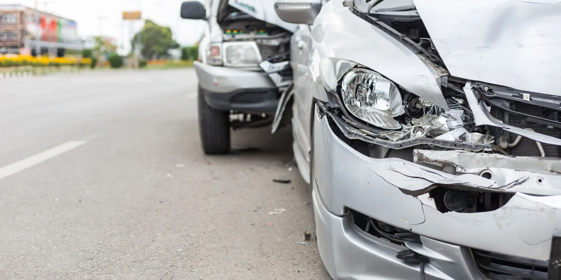 Modern car accident involving two cars on the road in Thailand