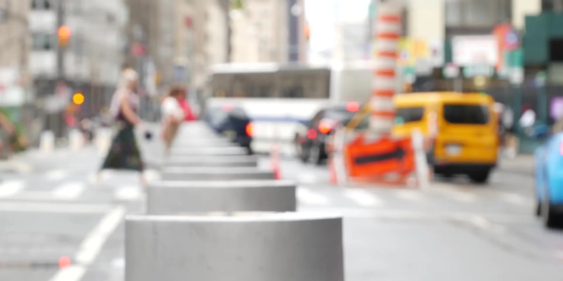 New York City, United States, Manhattan Downtown Church and Fulton street traffic, crossroad intersection crosswalk. Yellow taxi car, smoke stack. People near USA World Trade Center Oculus. Defocused