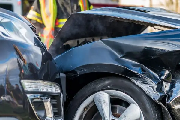 Vancouver, British Columbia, Canada. Aftermath of a car crash accident at a very busy intersection.